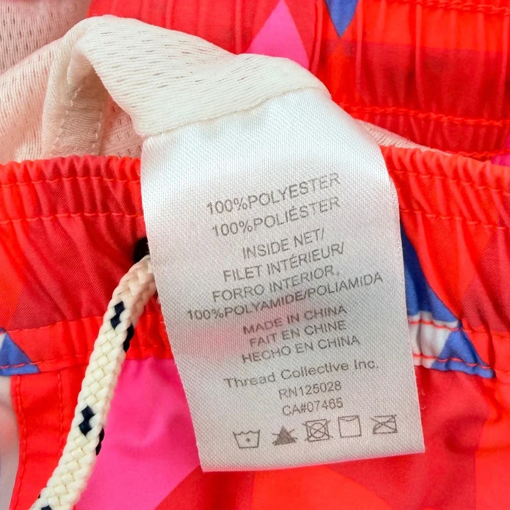 Psycho Bunny Swim Trunks Mens Large NeoPink Blue Geometric Print Excellent